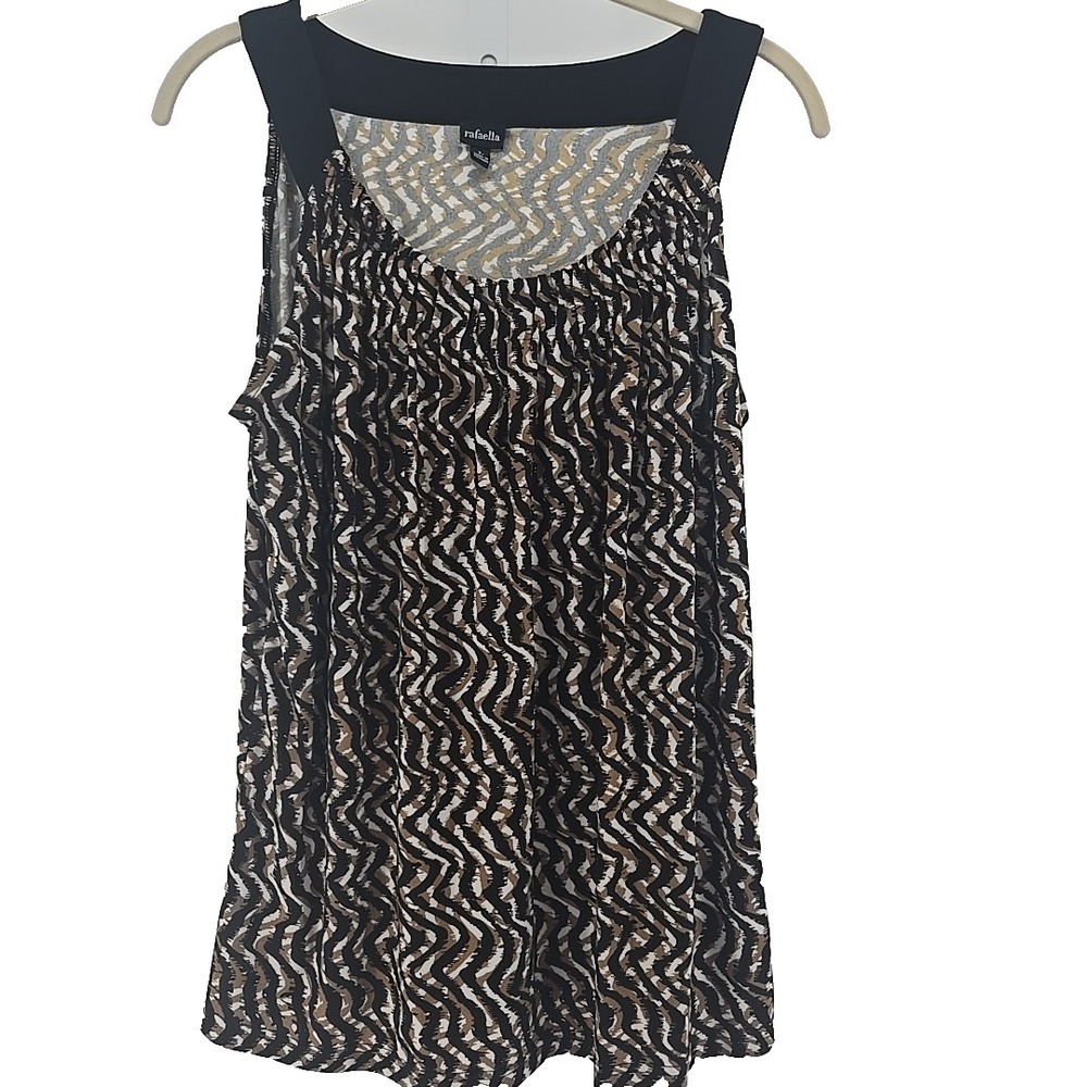 Rafaella Large Black Brown Print‎ Stretch Knit Sleeveless Tank Top